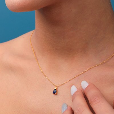 Natural Sapphire Pendant Necklace for Women - Gold Birthstone Jewelry Gift for Her/Mom, Dainty