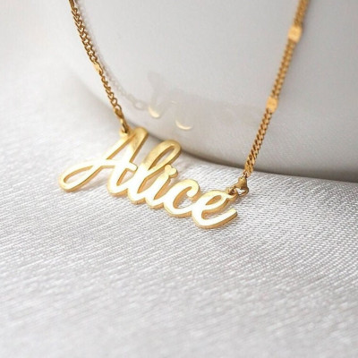 18K Gold Plated Personalized Sequin Curb Chain Name Necklace, Unique Christmas Gift