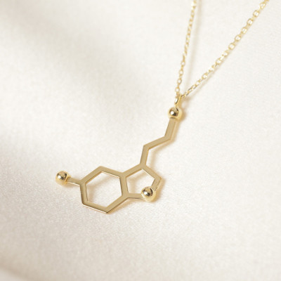 Serotonin Happiness Necklace, Chemistry Molecule Pendant, Christmas Gifts for Mom, Handcrafted Jewelry, Science Rose Gold Silver Plated, Doctor Gift