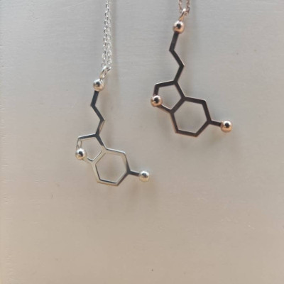 Serotonin Happiness Necklace, Chemistry Molecule Pendant, Christmas Gifts for Mom, Handcrafted Jewelry, Science Rose Gold Silver Plated, Doctor Gift