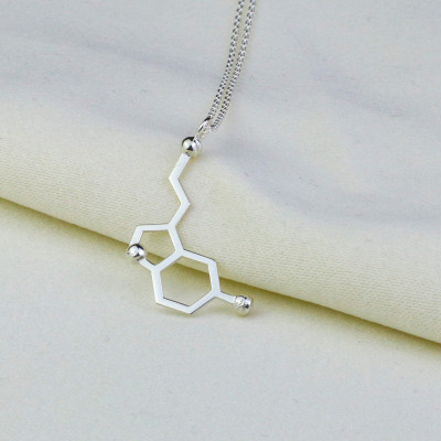 Serotonin Happiness Necklace, Chemistry Molecule Pendant, Christmas Gifts for Mom, Handcrafted Jewelry, Science Rose Gold Silver Plated, Doctor Gift