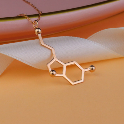 Serotonin Happiness Necklace, Chemistry Molecule Pendant, Christmas Gifts for Mom, Handcrafted Jewelry, Science Rose Gold Silver Plated, Doctor Gift