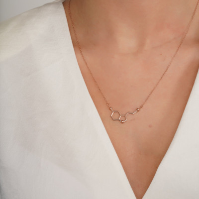 Serotonin Molecule Necklace Silver Rose Gold Science Jewelry Happiness Gift for Her