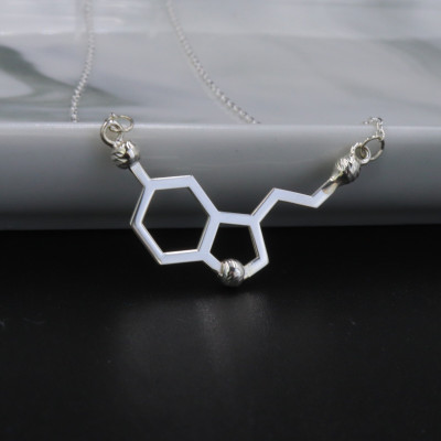 Serotonin Molecule Necklace Silver Rose Gold Science Jewelry Happiness Gift for Her