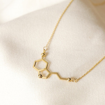 Serotonin Molecule Necklace Silver Rose Gold Science Jewelry Happiness Gift for Her