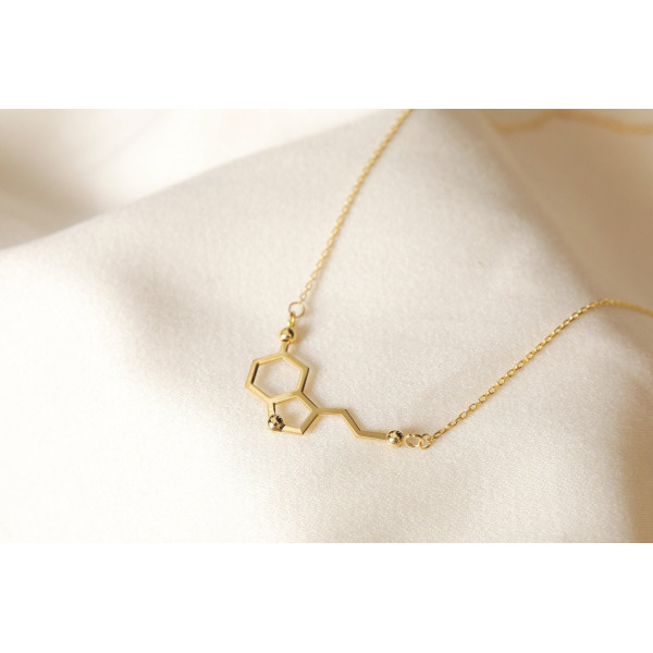 Serotonin Molecule Necklace Silver Rose Gold Science Jewelry Happiness Gift for Her