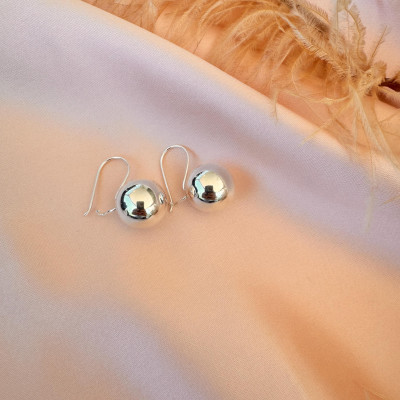 14mm Silver Sphere Dangle Earrings for Everyday Wear - Timeless Gift from