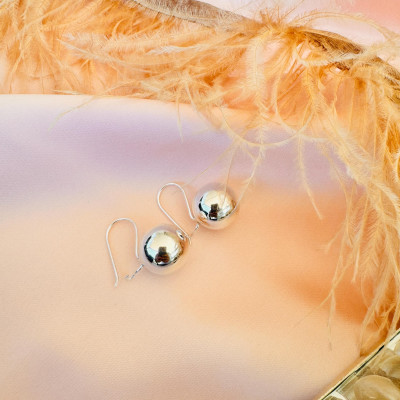 14mm Silver Sphere Dangle Earrings for Everyday Wear - Timeless Gift from