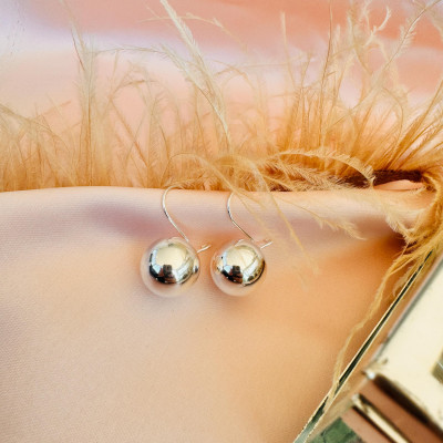 14mm Silver Sphere Dangle Earrings for Everyday Wear - Timeless Gift from