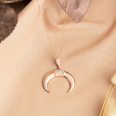 Gold and Rose Gold Plated Crescent Moon and Double Horn Lunar Necklace - Mother’s Day Gift for Her, Moon Jewelry,