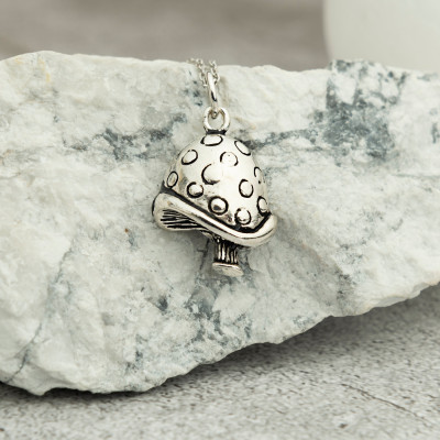 Sterling Silver Personalized Mushroom Pendant Necklace for Forest Lovers, Men's Mushroom Jewelry,