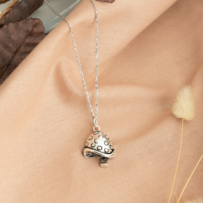 Sterling Silver Personalized Mushroom Pendant Necklace for Forest Lovers, Men's Mushroom Jewelry,