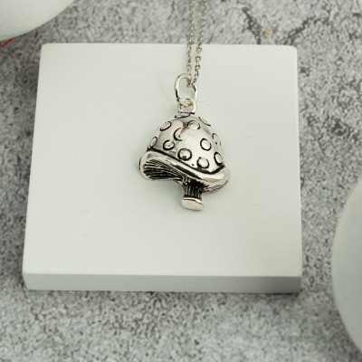 Sterling Silver Personalized Mushroom Pendant Necklace for Forest Lovers, Men's Mushroom Jewelry,