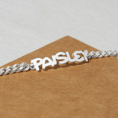 Personalized Silver Name Plate Bracelet for Women - Custom Curb Chain Name Bracelet