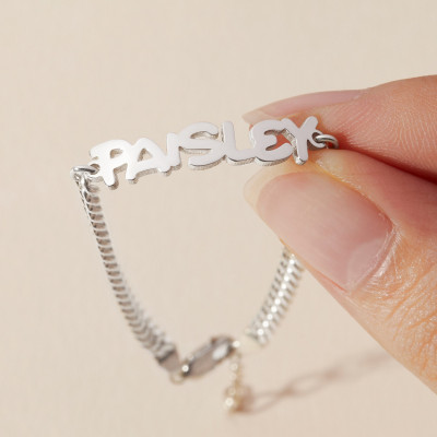 Personalized Silver Name Plate Bracelet for Women - Custom Curb Chain Name Bracelet