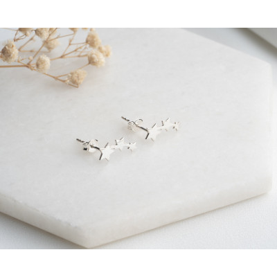 Dainty Silver Starburst Stud Earrings Trio Constellation Minimalist Set