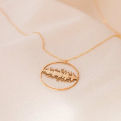 14k Solid Gold Custom Soundwave Necklace Pendant - Personalized Jewelry