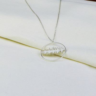 18K Gold Rose Silver Soundwave Heartbeat Necklace, Valentine's Gift for Him or Her, Circle Pendant for New Mom,