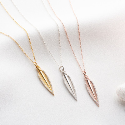 Zircon Stone Arrowhead Necklace Pendant, Spear Charm Necklace Gift for Husband