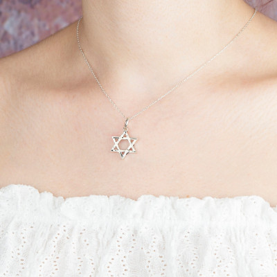 Personalized Silver Star of David Necklace, Custom Magen Charm, Men's Women's Jewish Jewelry Gift