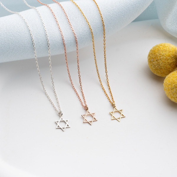 Gold Star of David Necklace for Women - Magen David Silver Talisman Celestial Charm Religious Jewelry