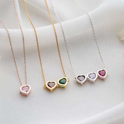 Personalized Sterling Silver Heart Birthstone Necklace - Custom Birthstone Jewelry