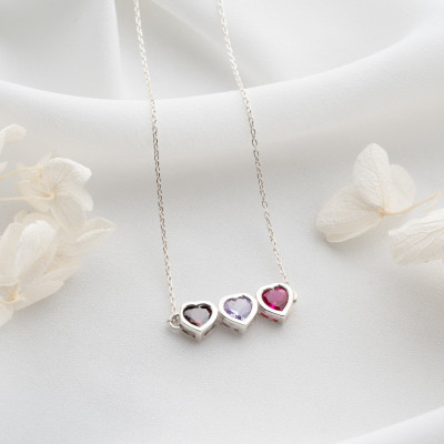 Personalized Sterling Silver Heart Birthstone Necklace - Custom Birthstone Jewelry