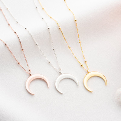 Sterling Silver Crescent Moon Pendant Necklace, Dainty Moon Phase Jewelry, Celestial Gold Moon Necklace, Ball Chain Mom Necklace