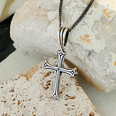 Personalized Sterling Silver Men's Cross Necklace with Initial - Boys Cross Necklace