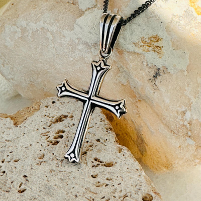 Personalized Sterling Silver Men's Cross Necklace with Initial - Boys Cross Necklace