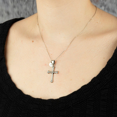 Personalized Sterling Silver Men's Cross Necklace with Initial - Boys Cross Necklace