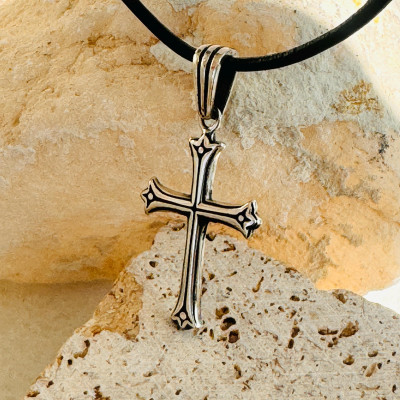 Personalized Sterling Silver Men's Cross Necklace with Initial - Boys Cross Necklace