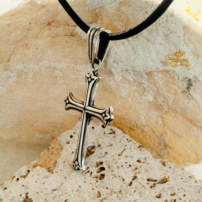 Personalized Sterling Silver Men's Cross Necklace with Initial - Boys Cross Necklace