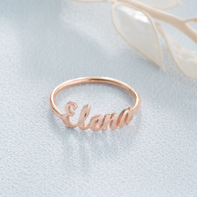 Personalized 14k Gold Plated Sterling Silver Double Name Ring, Minimalist Three Name Christmas Gift for Women