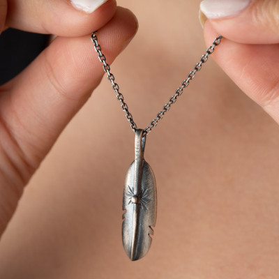 Sterling Silver Angel Wing Feather Necklace, Minimalist Silver Feather Pendant, Mom Gift Necklace