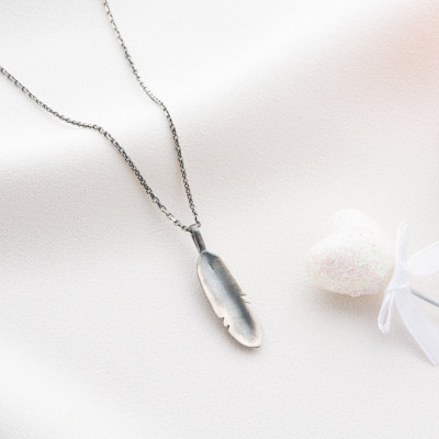 Sterling Silver Angel Wing Feather Necklace, Minimalist Silver Feather Pendant, Mom Gift Necklace