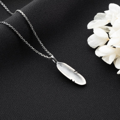 Sterling Silver Angel Wing Feather Necklace, Minimalist Silver Feather Pendant, Mom Gift Necklace