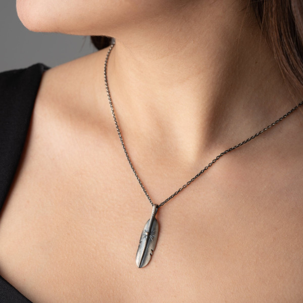 Sterling Silver Angel Wing Feather Necklace, Minimalist Silver Feather Pendant, Mom Gift Necklace