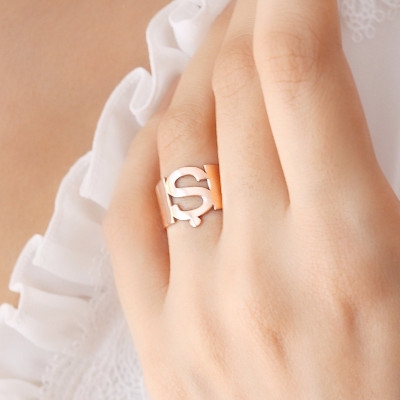 Personalized Sterling Silver Initial Ring with Pave Stones - Custom Name Gift