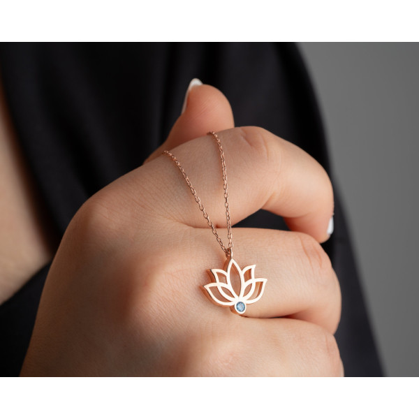 Sterling Silver Lotus Flower Pendant Necklace with Emerald May Birthstone, Dainty Mother's Day Jewelry