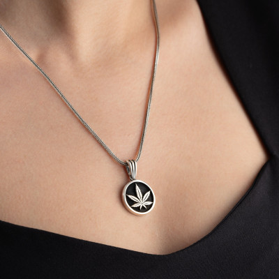 Sterling Silver Cannabis Leaf Necklace for Women Minimalist Jewelry Gift Silver Pendant Elegant Dainty