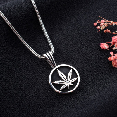 Women's Sterling Silver Cannabis Leaf Pendant Necklace - Minimalist Marijuana Jewelry Gift with Foxtail Chain