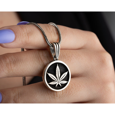 Women's Sterling Silver Cannabis Leaf Pendant Necklace - Minimalist Marijuana Jewelry Gift with Foxtail Chain