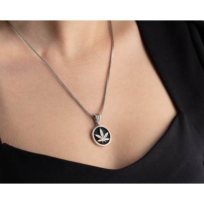 Women's Sterling Silver Cannabis Leaf Pendant Necklace - Minimalist Marijuana Jewelry Gift with Foxtail Chain