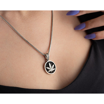 Women's Sterling Silver Cannabis Leaf Pendant Necklace - Minimalist Marijuana Jewelry Gift with Foxtail Chain