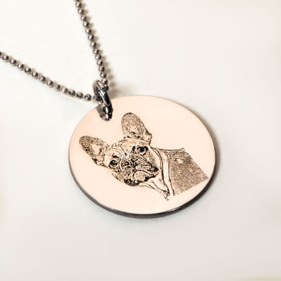 Custom Sterling Silver Pet Memorial Photo Necklace - Personalized Pet Portrait Jewelry