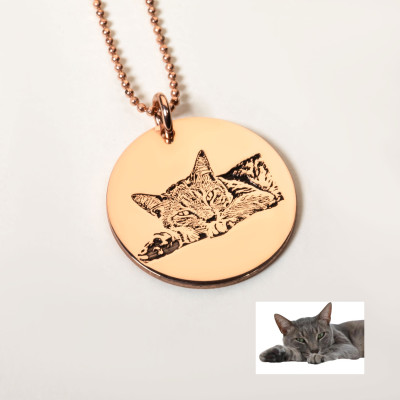 Custom Sterling Silver Pet Memorial Photo Necklace - Personalized Pet Portrait Jewelry