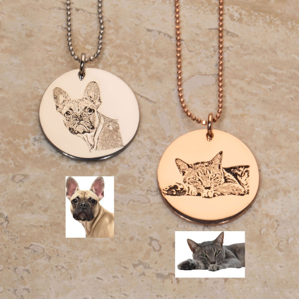 Custom Sterling Silver Pet Memorial Photo Necklace - Personalized Pet Portrait Jewelry