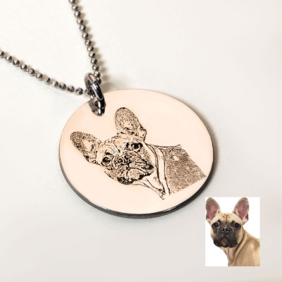 Custom Sterling Silver Pet Memorial Photo Necklace - Personalized Pet Portrait Jewelry