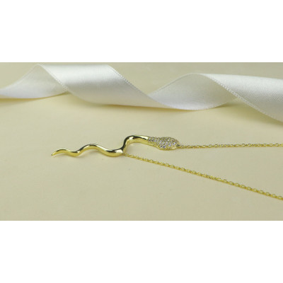 Sterling Silver Serpent Snake Pendant Necklace, 18K Gold/Rose Gold Plated, Gift for Mom or Kids,